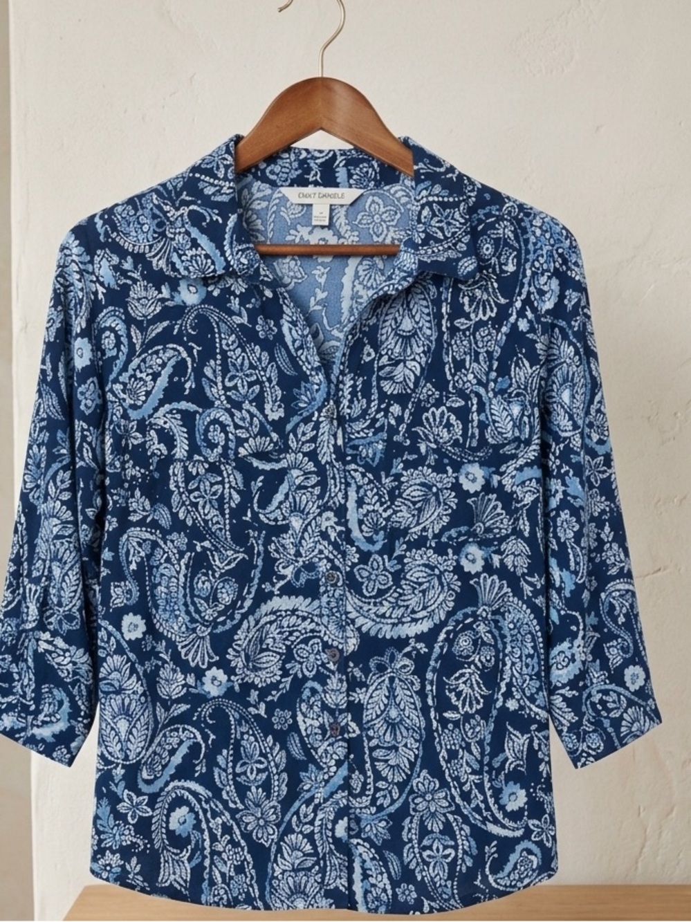 Emily Daniel’s Blue Paisley Button-Front Women's Top